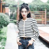 №✽ Korean O-neck Short stripe Knitted Sweaters Cardigan Fashion Sleeve Sweater