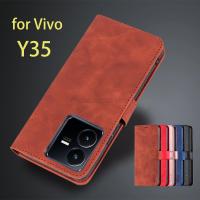 เคสกระเป๋าสตางค์ใส่บัตรสำหรับ Vivo Y35 4G ซองโทรศัพท์เคสหนังแบบฝาพับ Pu เคสปิด Capa เหมาะกับธุรกิจเคสตุ้งติ้งโทรศัพท์