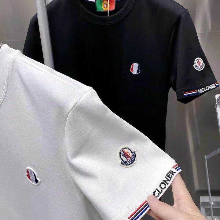 เสื้อเชิ้ตแขนสั้นปักตราสัญลักษณ์ขนาดเล็กลายฤดูใบไม้ร่วงและฤดูหนาวแบบหนา-เสื้อยืดแขนสั้นแขนสั้นแบบลำลองเสื้อครึ่งแขนแขนสั้นคอกลม