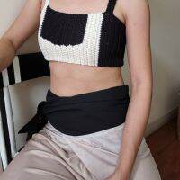 knitneatbkk-BW004 BW Snoopy Cropped Top เสื้อครอป ลาย pattern ขาวดำ ถักมือ