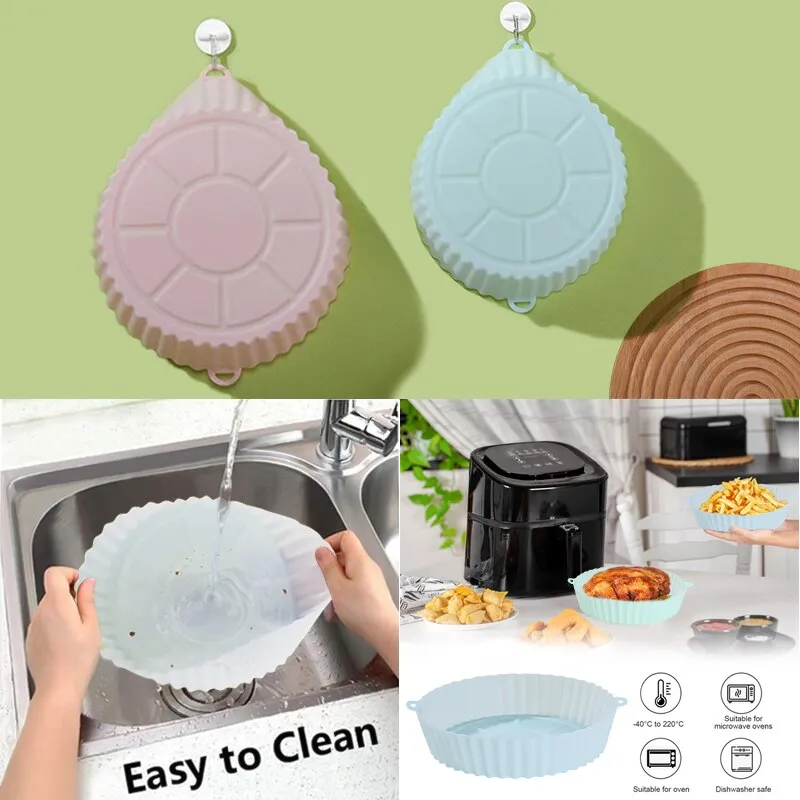 1pc Large Grey Silicone Baking Pan, Cake Mold, Tray For Air Fryer,  Microwave, Reusable, Heat Resistant And Easy To Clean, Diameter 20cm