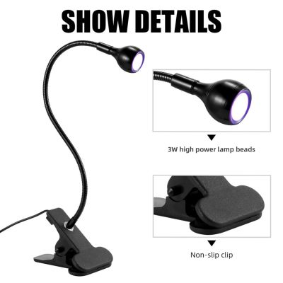 Led Ultraviolet Lights Clip-On Flexible Metal Tube UV Lamp USB Mini UV Gel Curing Light Desk Lamp Nail Dryer For DIY Nail Art Rechargeable Flashlights