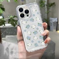 For IPhone 14 Pro Max IPhone Case Thickened TPU Soft Case Clear Case Shockproof Small Blue Flowers Compatible with For IPhone 11 Pro Max