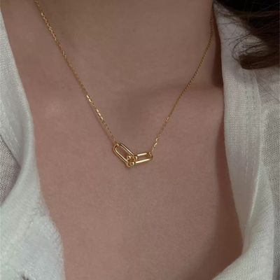 【Miss Cant Miss】X020 U Shape Toggle Necklace For Women Metal Chain T Clasp Gold celet Earrings Gold Plated Necklace