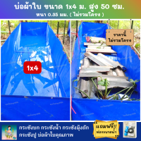 บ่อผ้าใบสำเร็จรูป Super PE ขนาด 1x4 ม. สูง 50 ซม. ผ้าหนา 0.35 มม. ตอกตาไก่ ใช้วัสดุเกรด A ราคานี้ไม่รวมโครง แถมฟรีท่อระบายน้ำ