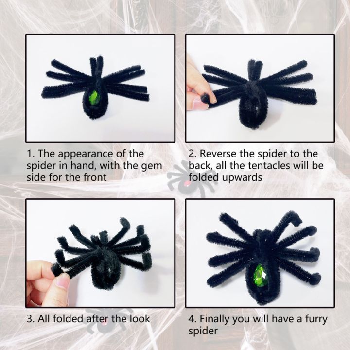 ใยแมงมุมฮาโลวีนพร้อมแมงมุมปลอมของเล่นสยองขวัญแมงมุมของเล่นจำลองแมงมุมฟัซซี่ของตกแต่งฮาโลวีน