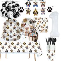 ✟ Puppy Dog Themed Birthday Party Decorations Paw Party Supplies Banner Paper Plates Cups Napkins Candy Bags Number Balloons Globe
