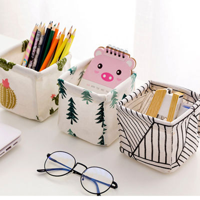 Desktop Storage Basket Cute Printing Waterproof Organizer Cotton Linen Sundries Storage Box Cabinet Storage Bag