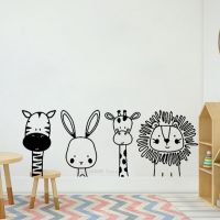 Cute Cartoon Zebra Rabbit Giraffe Lion Animal Wall Sticker Vinyl Kids Room Zoo Animal Jungle Bedroom Nursery Art Decor CN400