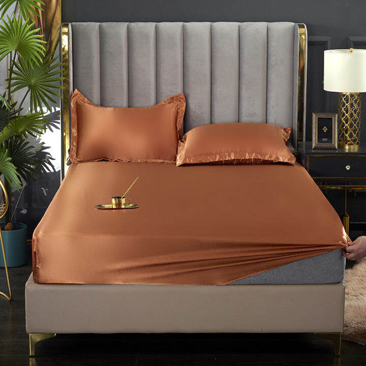 fitted-sheet-solid-color-double-queen-size-mattress-cover-luxury-satin-elastic-band-bed-sheet-160x200