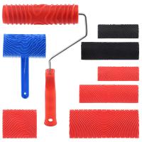 8 Pcs Wood Graining Painting Tool Set, Rubber Empaistic Grain Pattern Roller with Handle, for DIY Wall Room Decoration