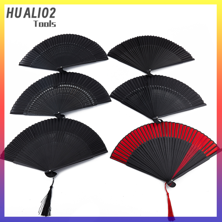 huali02-สไตล์จีนสีดำพับพัดลมหญิงคลาสสิกเต้นพัดลมหัตถกรรมพัดลมพับ