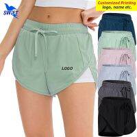 Customize LOGO Women 2 in 1 Gym Fitness Shorts Side Pocket Running Short Pants Elastic Quick Dry Yoga Bottoms Tennis Sportwear