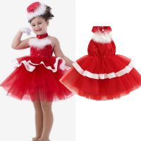 【cw】 FOCUSNORM 0-5Y KidsChristmasSleeveless Halterneck SequinedTulle Patchwork Tutu Dress