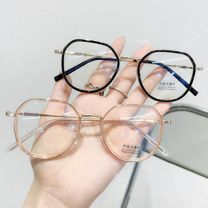 แว่นตาผู้หญิงกันแสงสีฟ้าฉบับภาษาเกาหลีแว่นตาแฟชั่นเฟรมขนาดใหญ่แบนแว่นตากรอบโลหะ