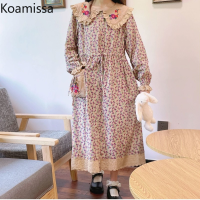 Koamissa Women Floral Loose Maxi Dress Flower er Pan Collar Straight Spring Dresses Chic Korean Fashion Vestidos 2022 New