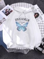 Blue Butterfly Dreamer Women Hoodie Fashion Comfortable Sweatshirts Creativity Hooded Outerwear Hip Hop Aesthetic Sportswears Size Xxs-4Xl