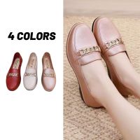 ?Sale80%?  รองเท้าคัชชูยาง ส้นเตี้ยแต่งคาดโซ่สีทอง สีพื้น 3 สี มีเบอร์ 36-40 (168)