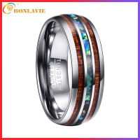 BONLAVIE 8mm Hawaiian Koa Wood and Abalone Shell Tungsten Carbide Rings Wedding Bands for Men Comfort Fit Size 4 to 17