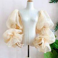 ✆ Champagne Organza Puffy Detachable Sleeves For Wedding Party Translusent Elegant Full Length Fingerless Gloves Accessories