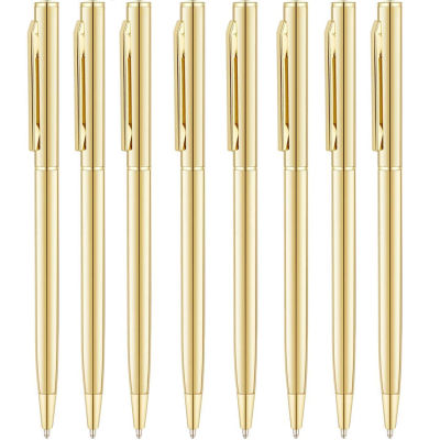 8 Pack Gold Slim Ballpoint Pens Black ink Medium Point(1 mm), Nice Gift for Wedding Business Office Students Teachers Christmas