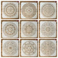 9Pcs/Pack 15*15cm Mandala Round Geometry DIY Layering Stencils Painting Scrapbook Coloring Embossing Album Decorative Template Cleaning Tools