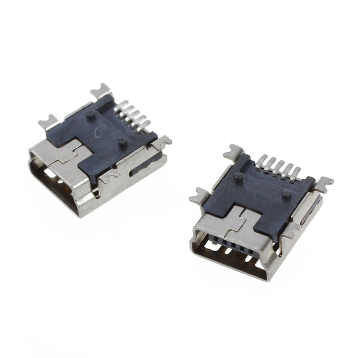10-pcs-mini-usb-5-pin-female-socket-diy-smt-connector-silver-tone-dark-gray