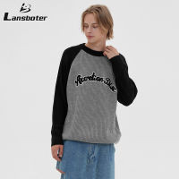 Lansboter เสื้อสเวตเตอร์สวมหัวสำหรับผู้ชายเสื้อสเวตเตอร์แบบหลวมสีตัดกันสไตล์อเมริกันเสื้อกันหนาวคอกะลาสีคู่