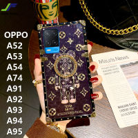 JieFie อินเทรนด์หมีสำหรับ OPPO A57 / A54 / A53 / A52 / A74 / A76 / A96 / A91 / A92 / A93 / A94 / A95 Luxury Chrome-Plated Square ปลอก Creative โมเสคสีสันสดใส TPU + แหวนขาตั้ง