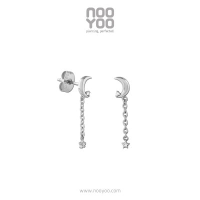 NooYoo ต่างหูสำหรับผิวแพ้ง่าย Tiny Moon &amp; Star Dangle Surgical Steel