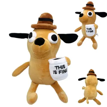 This Is Fine Dog Plush Toy Meme Coffee Cup Puppy Plushie Figure Stuffed  Animal Soft Doll Gift for Kids Children Birthday Fans