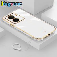 Jingsanc เคสสำหรับ VIVO IQOO Z7x 5G ป้องกันเลนส์กล้องเต็มแบบบางขนมหรูหรากันกระแทกขอบเรียบตรง TPU เคสกันชนโลหะชุบสองด้านพร้อมฝาครอบฝาหลัง Vivo Iqoo Z7x 5G