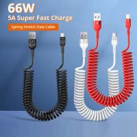 Spring Telescopic 66W 5A Fast Charging Type C Data Cable USB 3A Micro Car Phone Charger for iPhone13 14 Pro Sumsung Xiaomi POCO