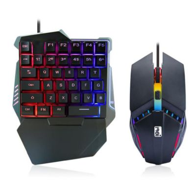 One-Handed Gaming Keyboard Mouse Set RGB Backlit Portable Mini Gaming Keypad Mouse Game Controller for PC PS4 Xbox Gamer
