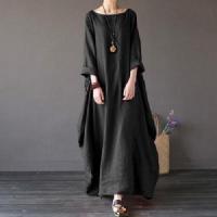 In Stock? Contracted spring/summer 2023 womens literature and art of pure cotton and linen dress 7 minutes of sleeve big yards color easy show thin dress