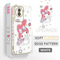 เคส PMP เคสสำหรับ Vivo Y02T Y02A น่ารักฟรีสายคล้องการ์ตูนเมโลดี้ขอบสี่เหลี่ยมปลอกชุบเคสโทรศัพท์สุดหรูชุบเคสโทรศัพท์นิ่ม