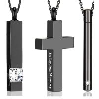 6PCS Cremation Urn Pendant Necklaces Memorial Urn Necklace Cremation Necklaces Ashes Necklace for Memorial,Black