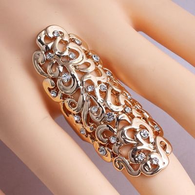 New Fashion Retro Exaggerate Hollow Out Crystal Gold Color Big Knuckle Rings For Women Jewelry Gifts Long Wedding Rings