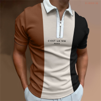 【high quality】  Mens Zippered Polo Shirt, Fashionable Mens Pullover, Casual Sleeves, Short Sleeves, Oversized Print, Summer Contrasting Colors