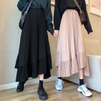 Faldas Mujer Moda Fall Korean Chic Slim black High Waist Pleated Skirts Women Irregular Ruffles Grey Maxi Skirt Vintage Loose