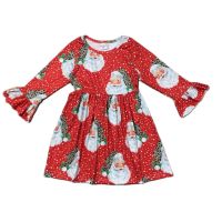 Girlymax Christmas Fallwinter Baby Girls Milk Silk Santa Claus Print Dress Top Denim Jean Pants Set