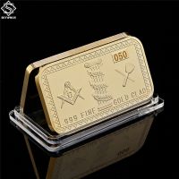 Freemasons Masonic Challenge Coin Golden Bar 999 Fine Gold Clad Design 3D With Case Cover-TIOH MALL