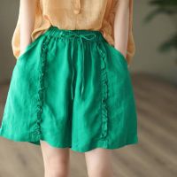 【มีไซส์ใหญ่】Plus Size Womens Solid Color Green Black Shorts Casual Vintage Female Shorts