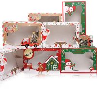 Christmas Cookie Boxes with Clear Window Paper Xmas Gift Cupcake Treat Candy Baking Boxes for Christmas Gift Giving