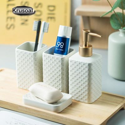 【jw】۞❧✷  acessórios do banheiro conjunto de cerâmica dispensador sabão líquido doméstico loção garrafa boca copo suportes ferramentas lavagem