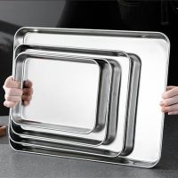 Kitchen Rectangle Stainless Steel Food Storage Serving Trays Sausage Noodles Fruits Dish Restaurant Hotel Metal Dinnerware Plate Baking Trays  Pans