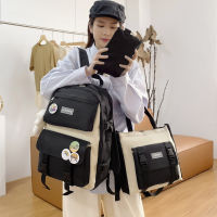 4 Pcs Set Harajuku Women Laptop Backpack Canvas School Bags For Teenage Girls Kawaii College Student Kids Book Bag Rucksack 2021