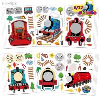 6/12Sheets Cute Train Children DIY Puzzle Stickers Game Make a Face Cartoon Assemble Jigsaw Kids Educational Toys For Boys Girls