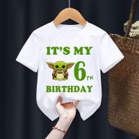 Yoda Children T-Shirt Birthday Number Star Wars Girl Boy Kawaii Cartoons Cinderella Clothes Kid Tee Shirt Little Baby Casual Top Cups