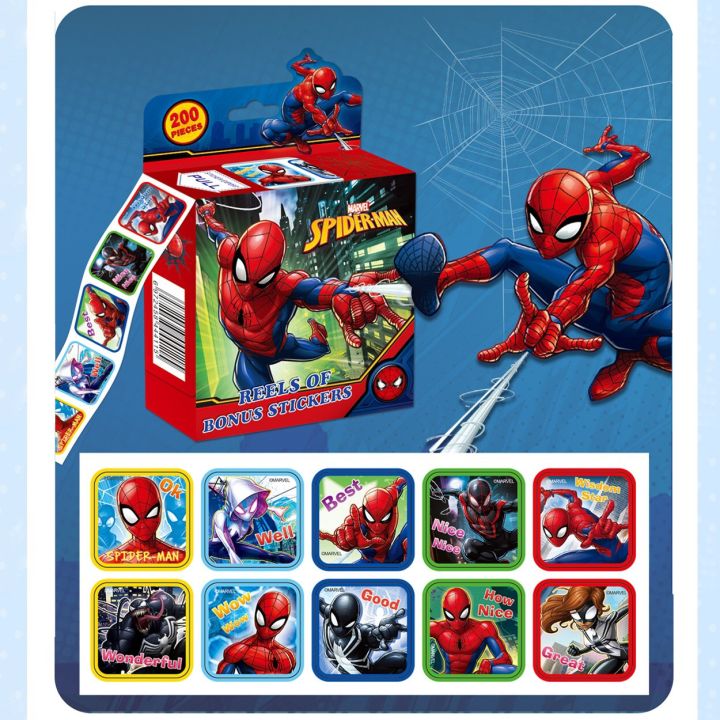 Cuộn 200 sticker Spiderman công chúa Elsa nhãn dán khích lệ khen thưởng học  tập cho bé 